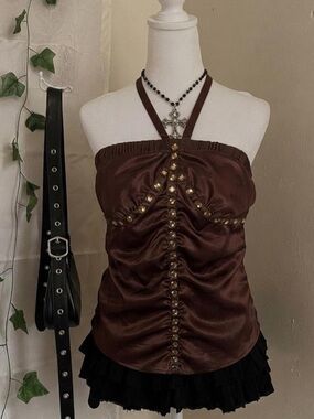 Brown Satin Bustier halter top